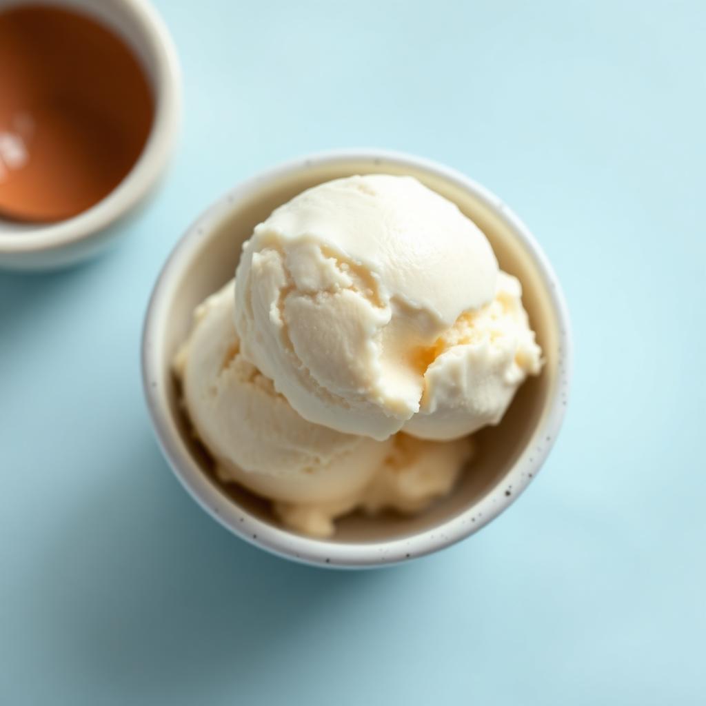 Helado artesanal de leche de cabra, color blanco cremoso